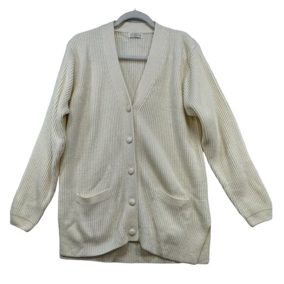 Yarnworks Womens Ribbed Button Front Cardigan Large Cream - Picture 1 of 12